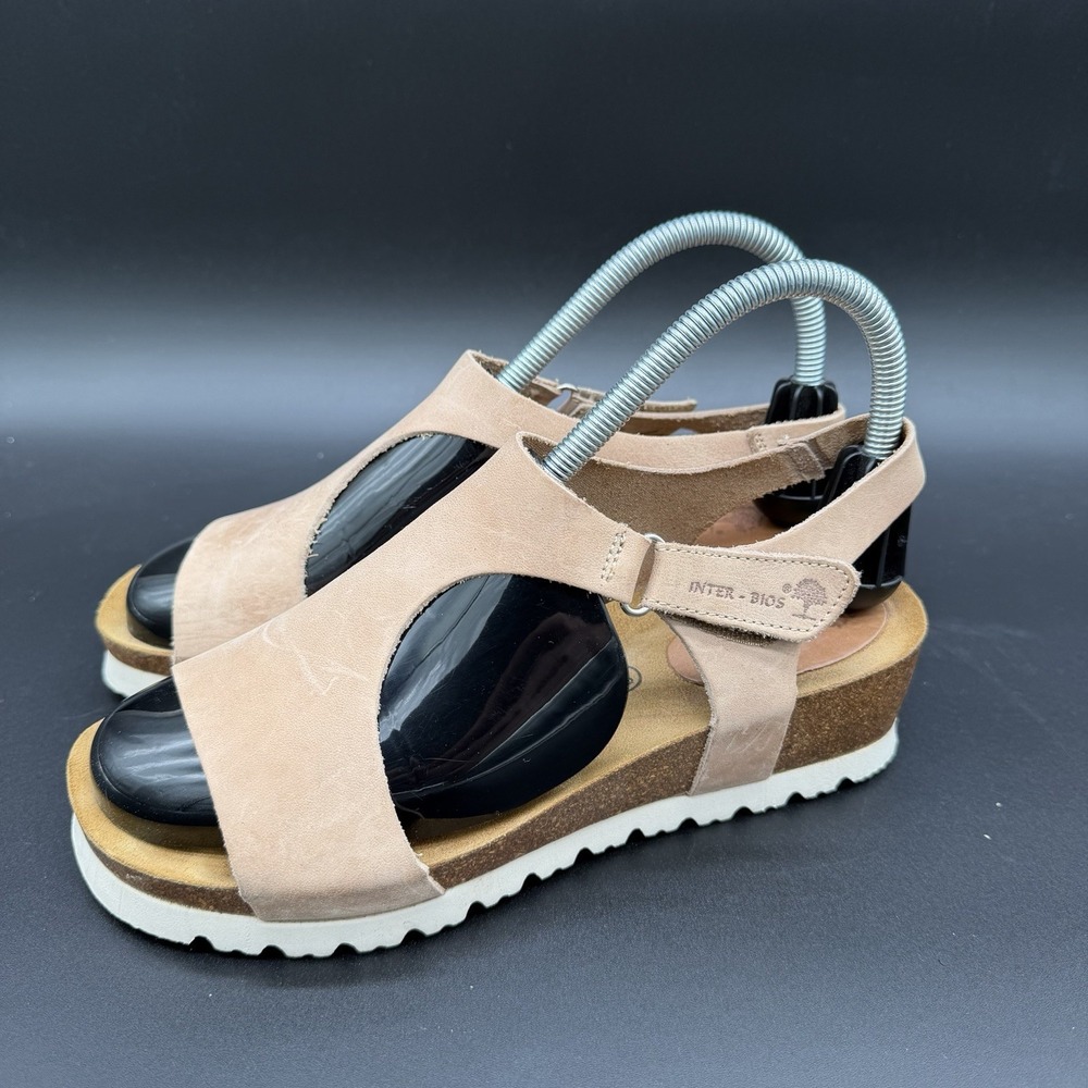 Inter-Bios Sandals Womens Size 7.5-8 Leather Slingback Comfort Tan EU 38